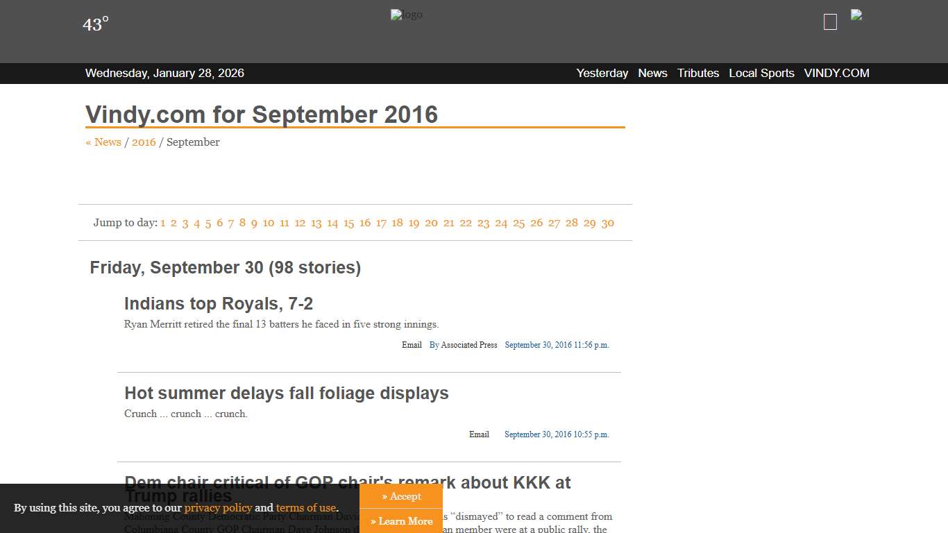 Stories for September 2016 Vindy Archives